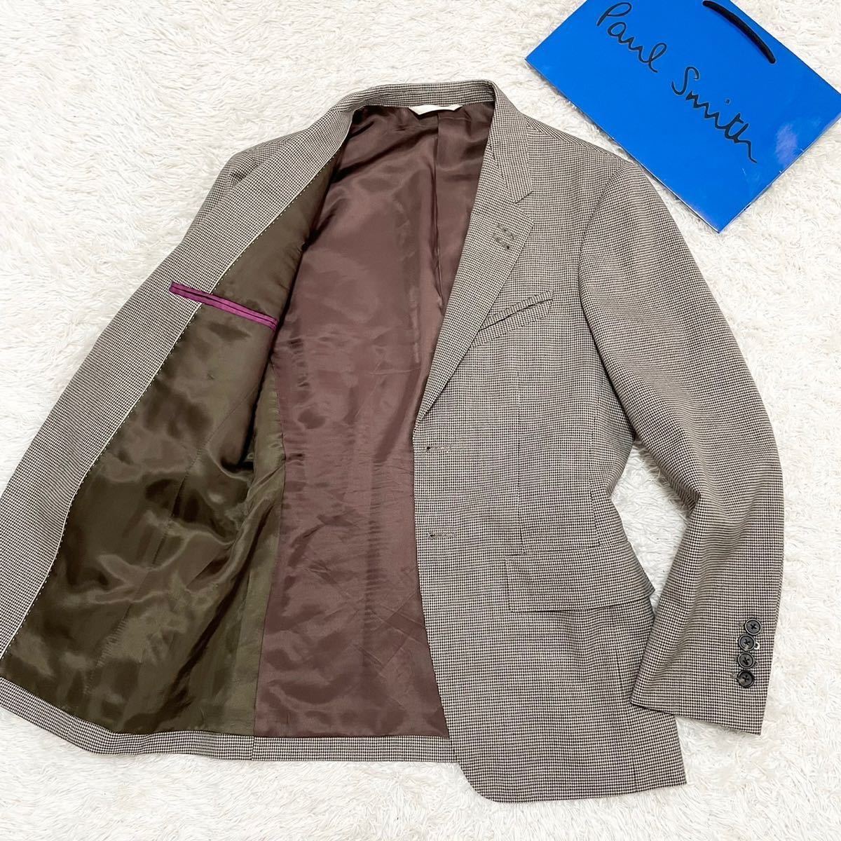 美品 ポールスミス コレクション【溢れ出る高級感】 Paul Smith テーラードジャケット M 千鳥格子柄 裏地総柄 パイピング ウールツイード_画像2