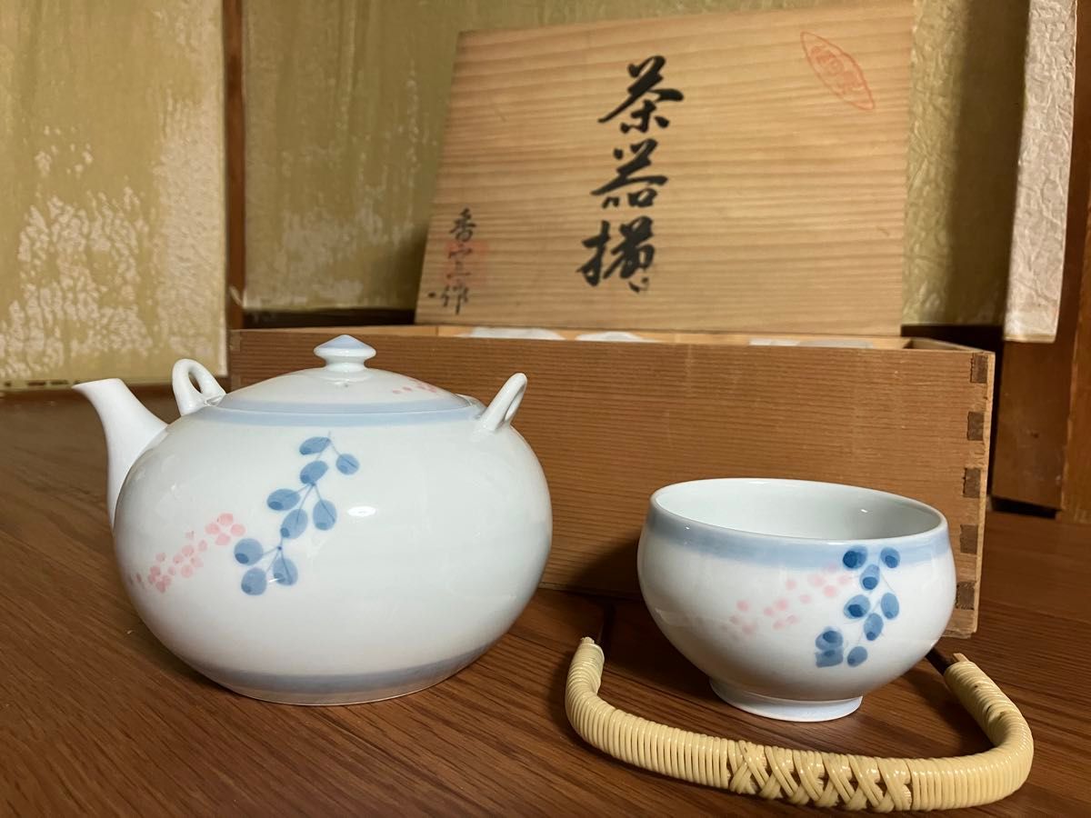 昭和レトロ　高級　日本茶器セット　木箱　有田焼　香窯作　茶器揃　未使用 有田焼 茶器 陶器