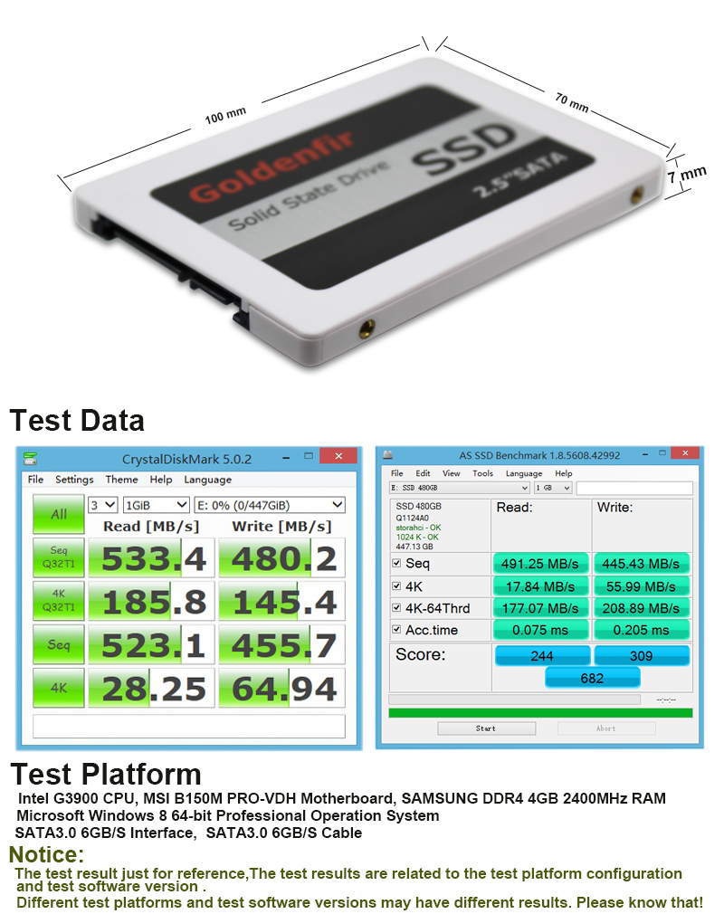 《最安新品！》SSD Goldenfir 500GB SATA3 / 6.0Gbps 新品 2.5インチ 高速 NAND TLC 内蔵 デスクトップPC ノートパソコン_画像7