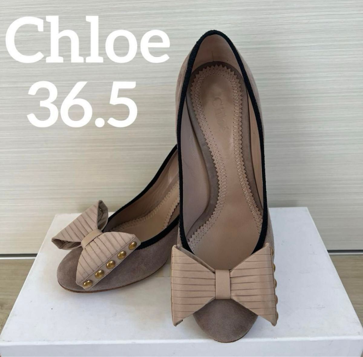 なかなか綺麗！Chloe  クロエ　パンプス　リボン付　36.5 23.5cm グレージュ系