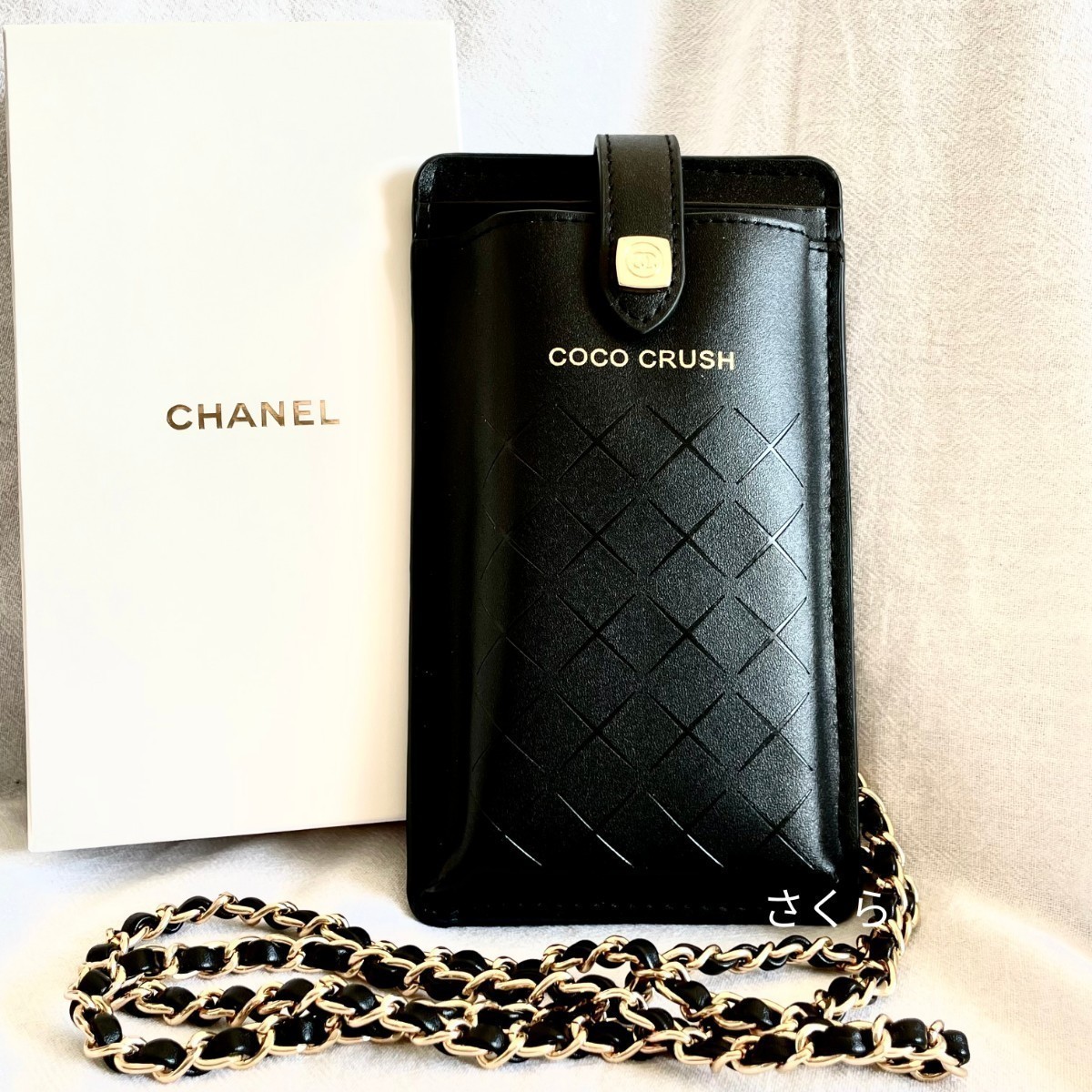 シャネル ノベルティ ポーチ カードケース チェーン付きCHANEL ショルダーバッグ　ブラックポーチ　黒　スマホケース　非売品新品未使用品_画像1