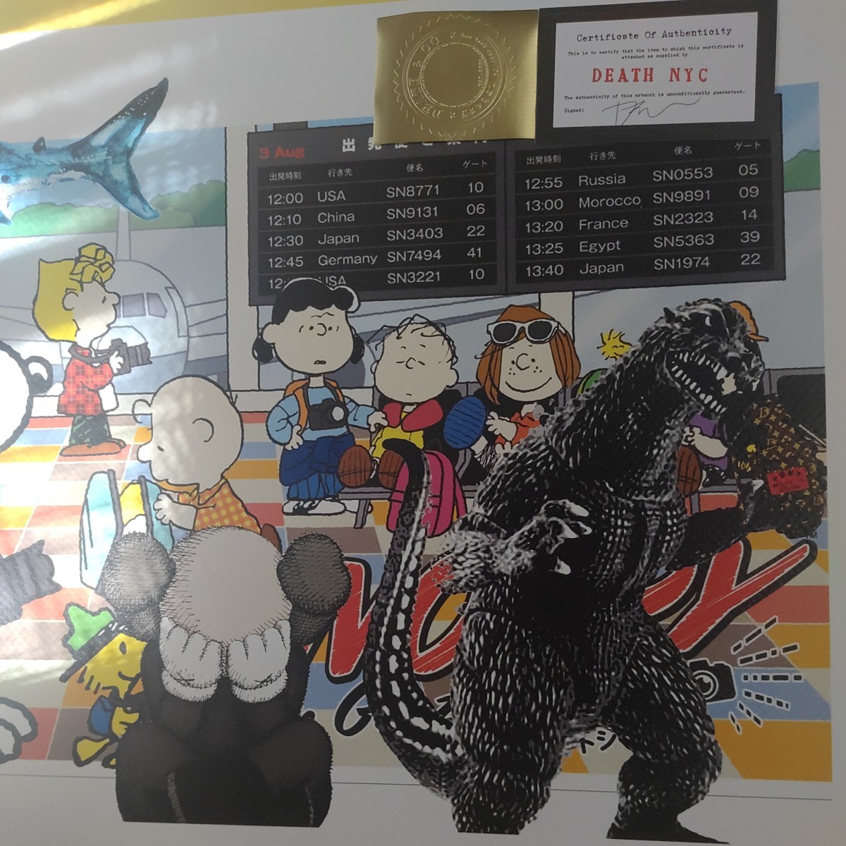 DEATH NYC 世界限定100枚 アートポスター　SNOOPY　スヌーピー　KAWS　カウズ　GODZILLA　ゴジラ　サメ　SHARK　PEANUTS 　現代アート_画像5