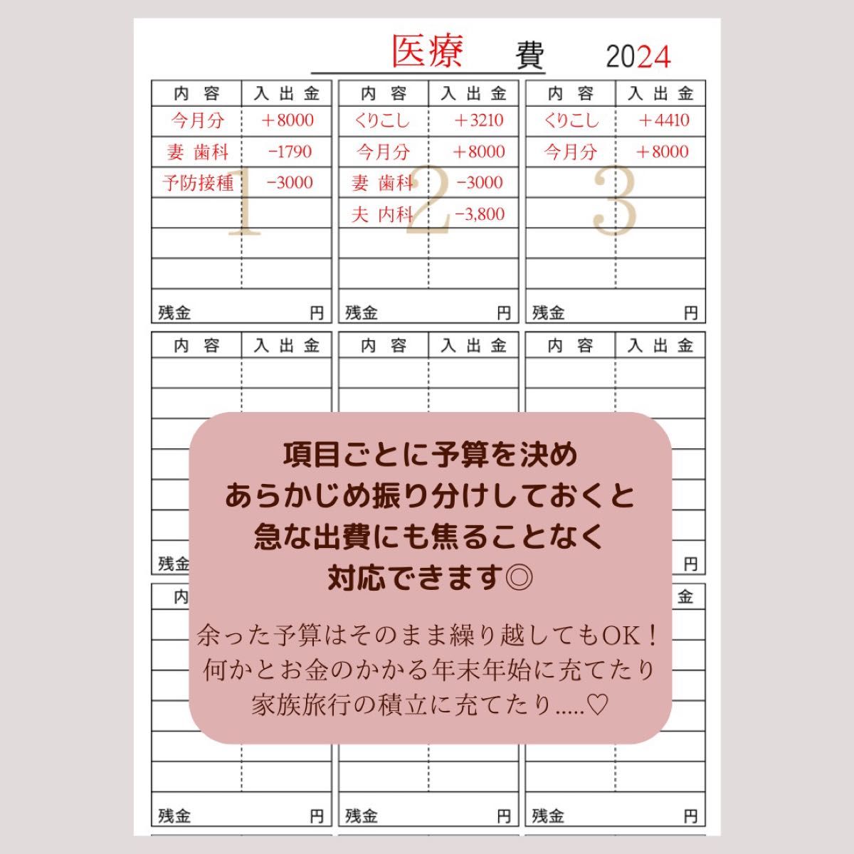 ●オリジナル家計簿item ●項目別管理表12枚セット 袋分け管理 家計管理