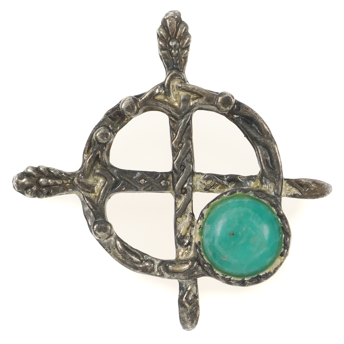 UK1379* 2 ps. .so-do motif blue green kaboshonvai King Celt England Britain Vintage brooch *