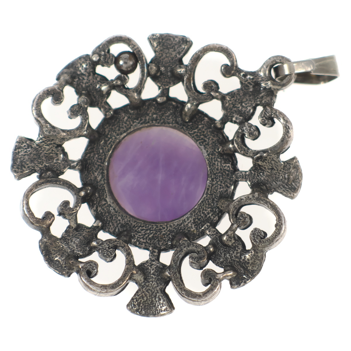 UK1406* amethyst color kaboshon color stone a The mi. flower flower motif Celt Britain * Vintage pendant top necklace .