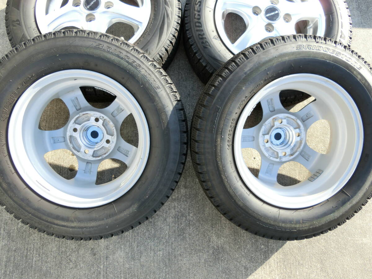 [221] BALMINUM 13インチ アルミホイール 4穴 13×4.0B +45 4本セット タイヤ 145/80R13 ムーヴ LA100S 外し_画像9