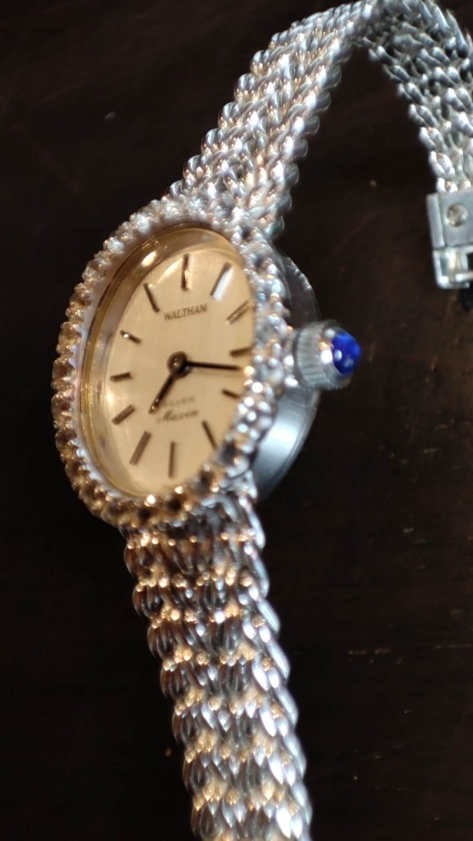#99 WALTHAM ウォルサム MAXIM マキシム 手巻き レディース腕時計 SILVER シルバー 925 ヴィンテージ 腕時計 ビンテージ 石付き 箱付_画像3