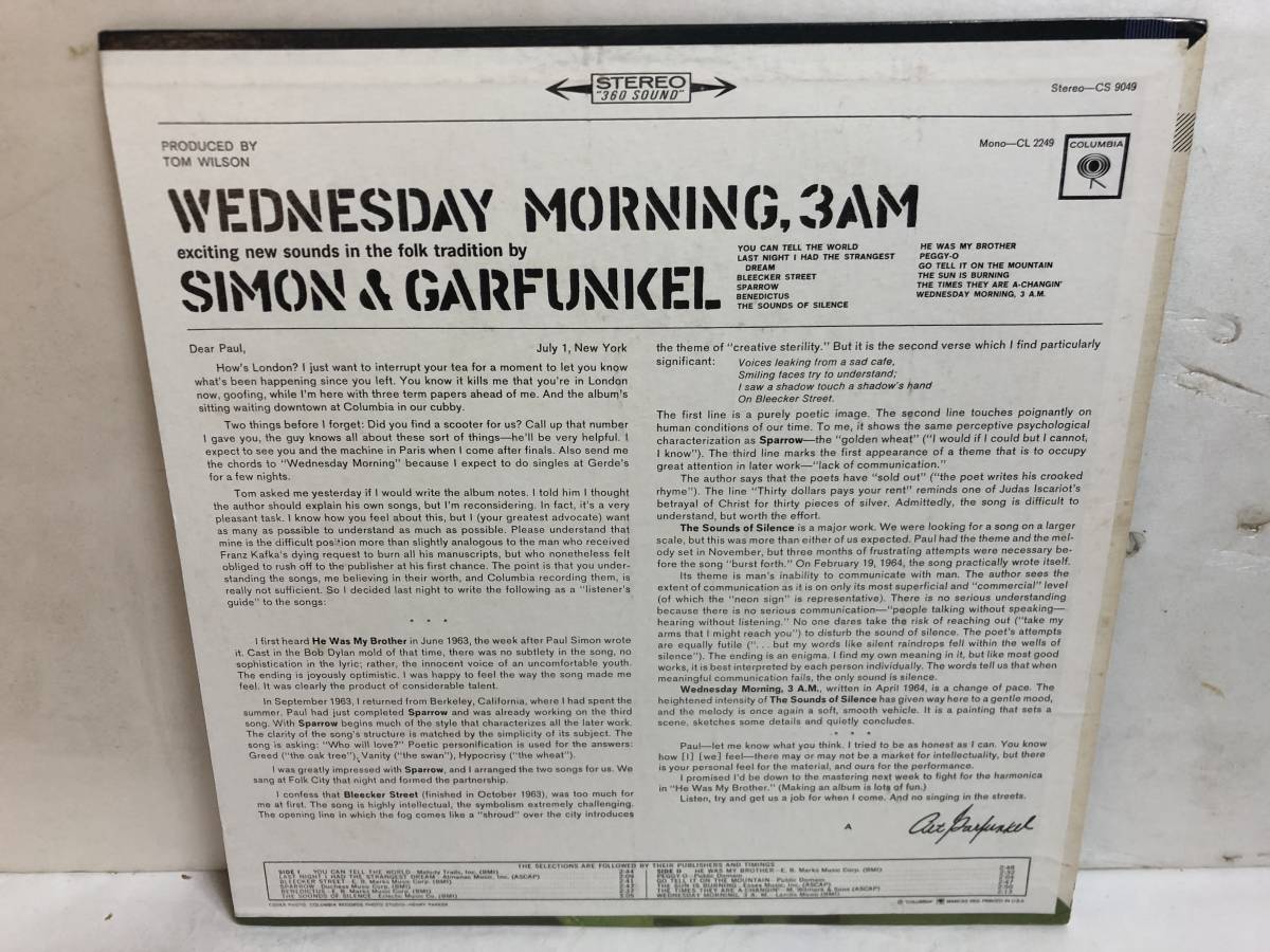 40204S 12inch LP★SIMON & GARFUNKEL ３点セット★WEDNESDAY MORNING, 3 AM/GREATEST HITS2/THE GRADUATE★CS 9049/SOPN 10/SOPM 104の画像4