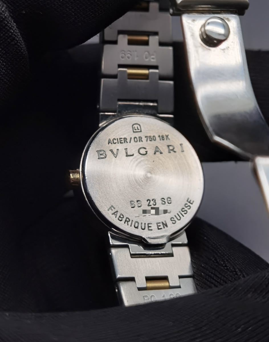 中古 箱あり ブルガリ BVLGARI ブルガリブルガリ BB23SG ステンレス K18 SS 黒文字盤 2針 レディース クォーツ 腕時計_画像2