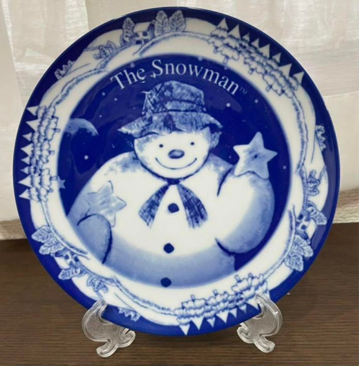 《未使用》スノーマン(Snow Man)  絵皿フリープレート 飾り台付き　日本製