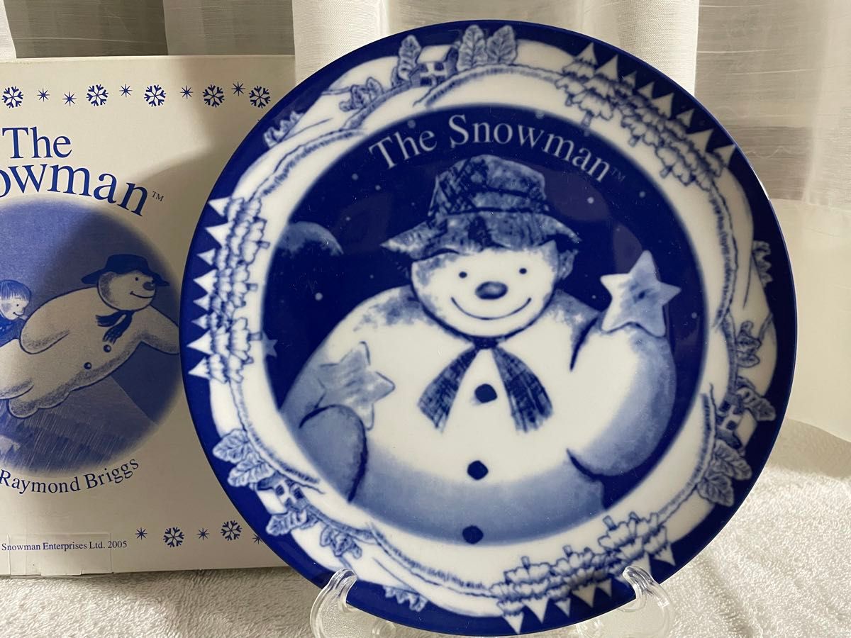 《未使用》スノーマン(Snow Man)  絵皿フリープレート 飾り台付き　日本製