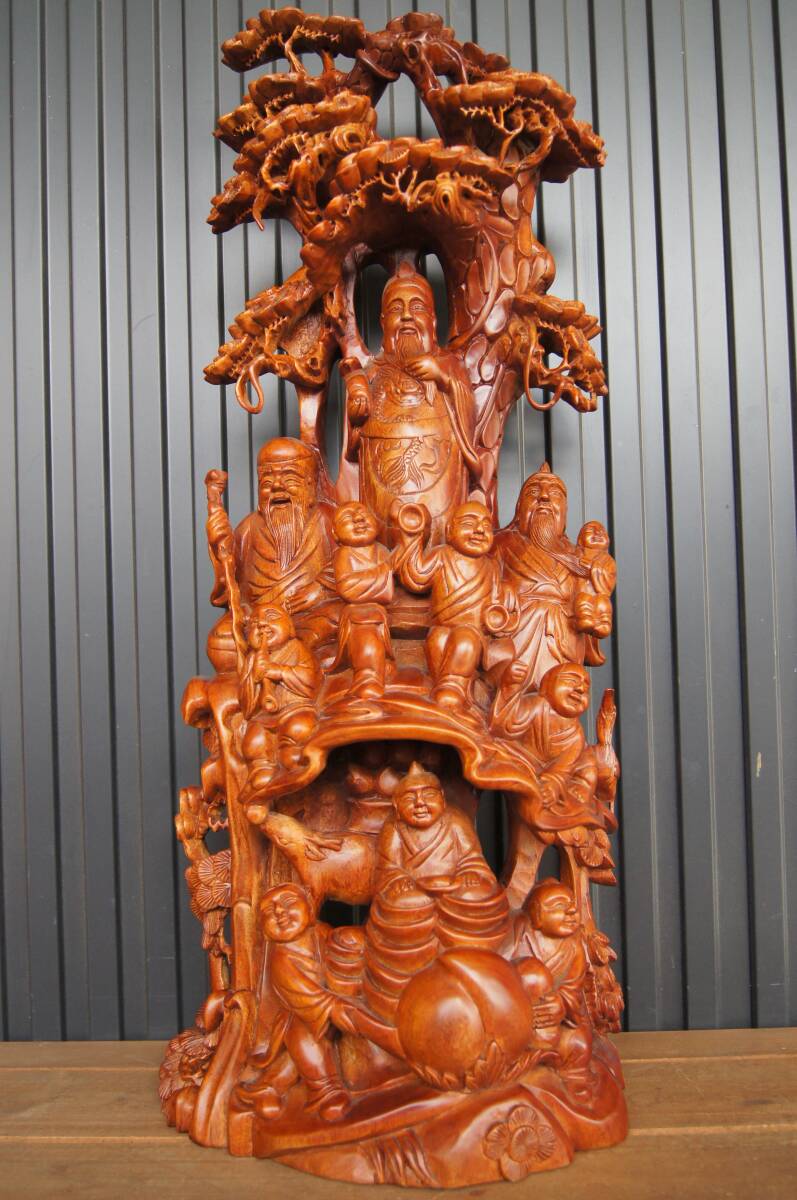 【R】★◆希少品◆木彫り 一刀彫 縁起物 桃仙人 中国美術 置物 オブジェ 高級品 開運 出世