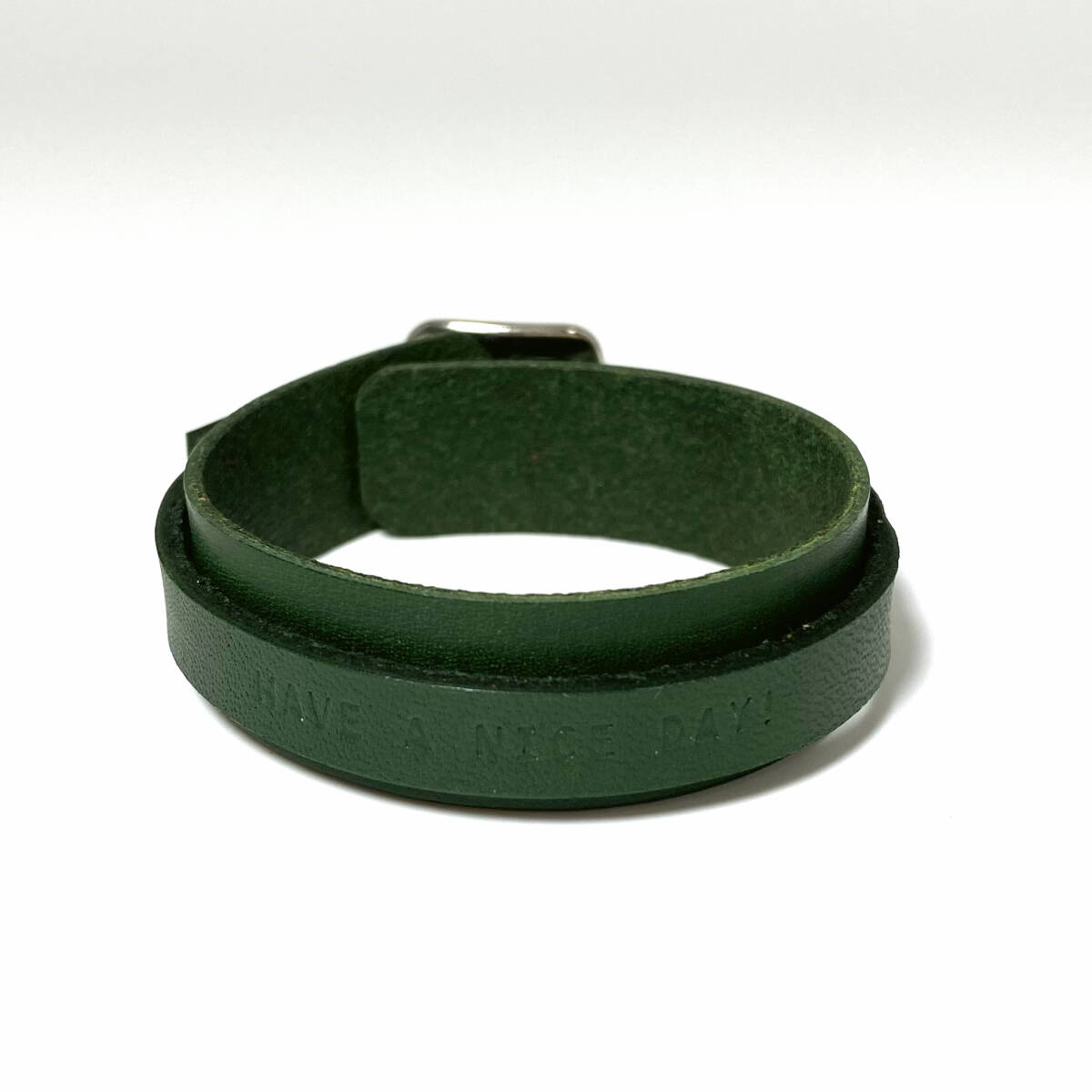 [M size ] leather bracele wristband 2 -ply to coil cow leather original leather accessory men's Lady's cow leather hand made green 