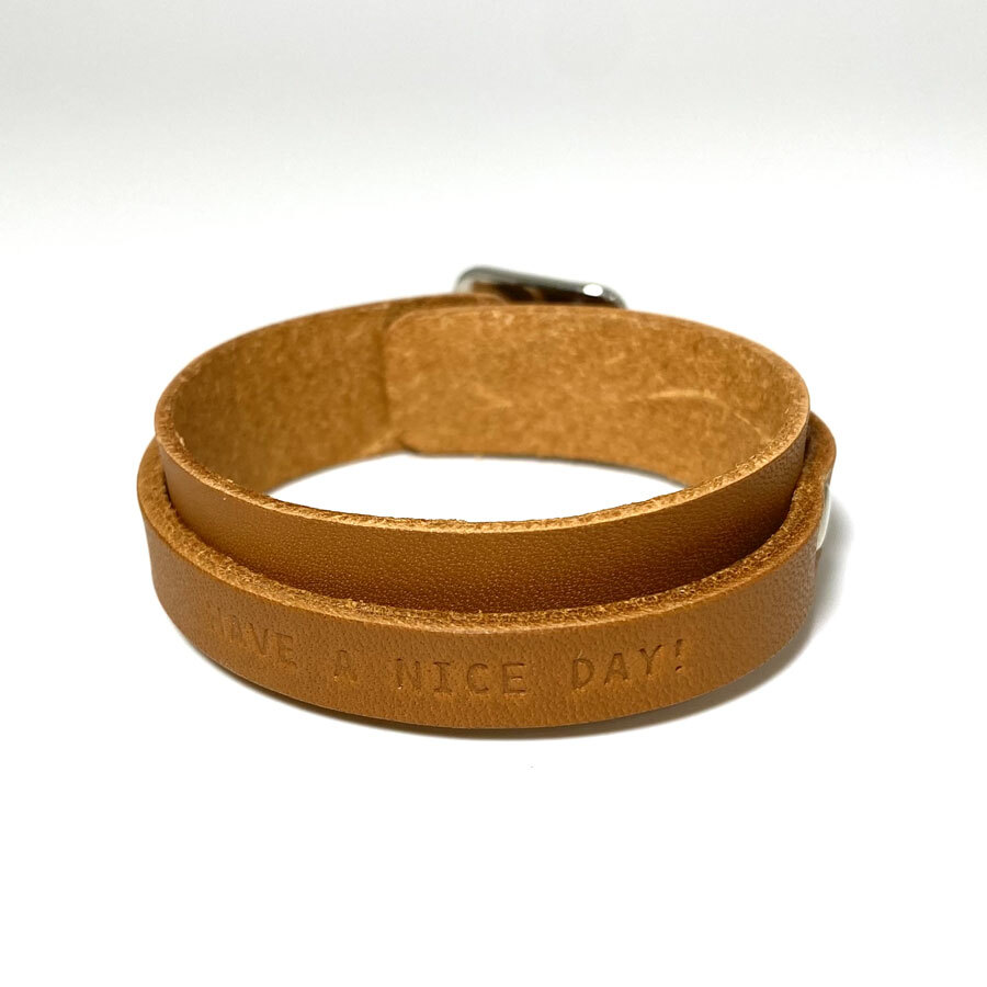 [S size ] leather bracele wristband 2 -ply to coil cow leather original leather accessory men's Lady's cow leather hand made Brown 