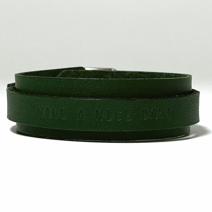 [S size ] leather bracele wristband 2 -ply to coil cow leather original leather accessory men's Lady's cow leather hand made green 