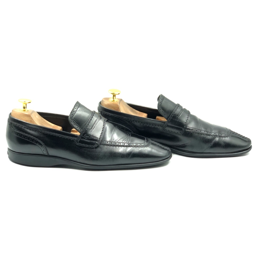 即決 Louis Vuitton ルイヴィトン 24cm 6 FD0048 メンズ レザーシューズ ローファー ハーフサドル 黒 ブラック 革靴 皮靴 ビジネスシューズ