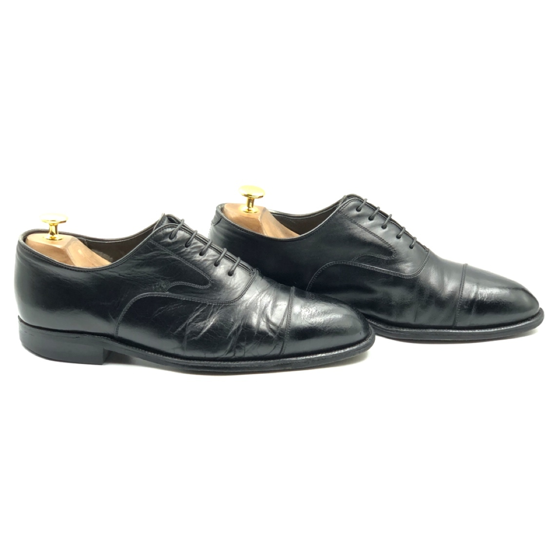 即決 Johnston&Murphy ジョンストン&マーフィー 25.5cm 7.5 メンズ レザーシューズ ストレートチップ 黒 ブラック 革靴 皮靴 ビジネス