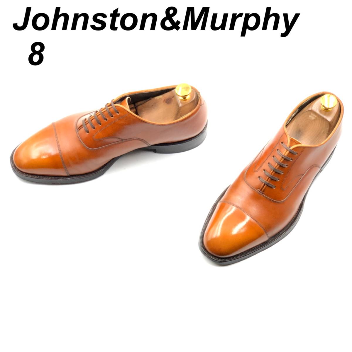 即決 Johnston&Murphy ジョンストン&マーフィー 26cm 8 メンズ レザーシューズ ストレートチップ 茶 ブラウン 革靴 皮靴 ビジネスシューズ