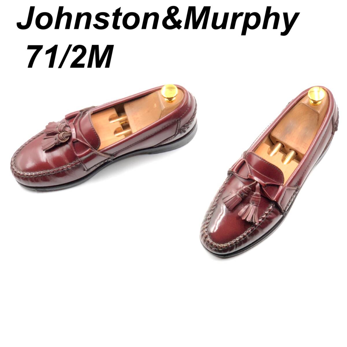 即決 Johnston&Murphy ジョンストン&マーフィー 25.5cm 7.5M メンズ レザーシューズ タッセルローファー ボルドー 革靴 皮靴 ビジネス