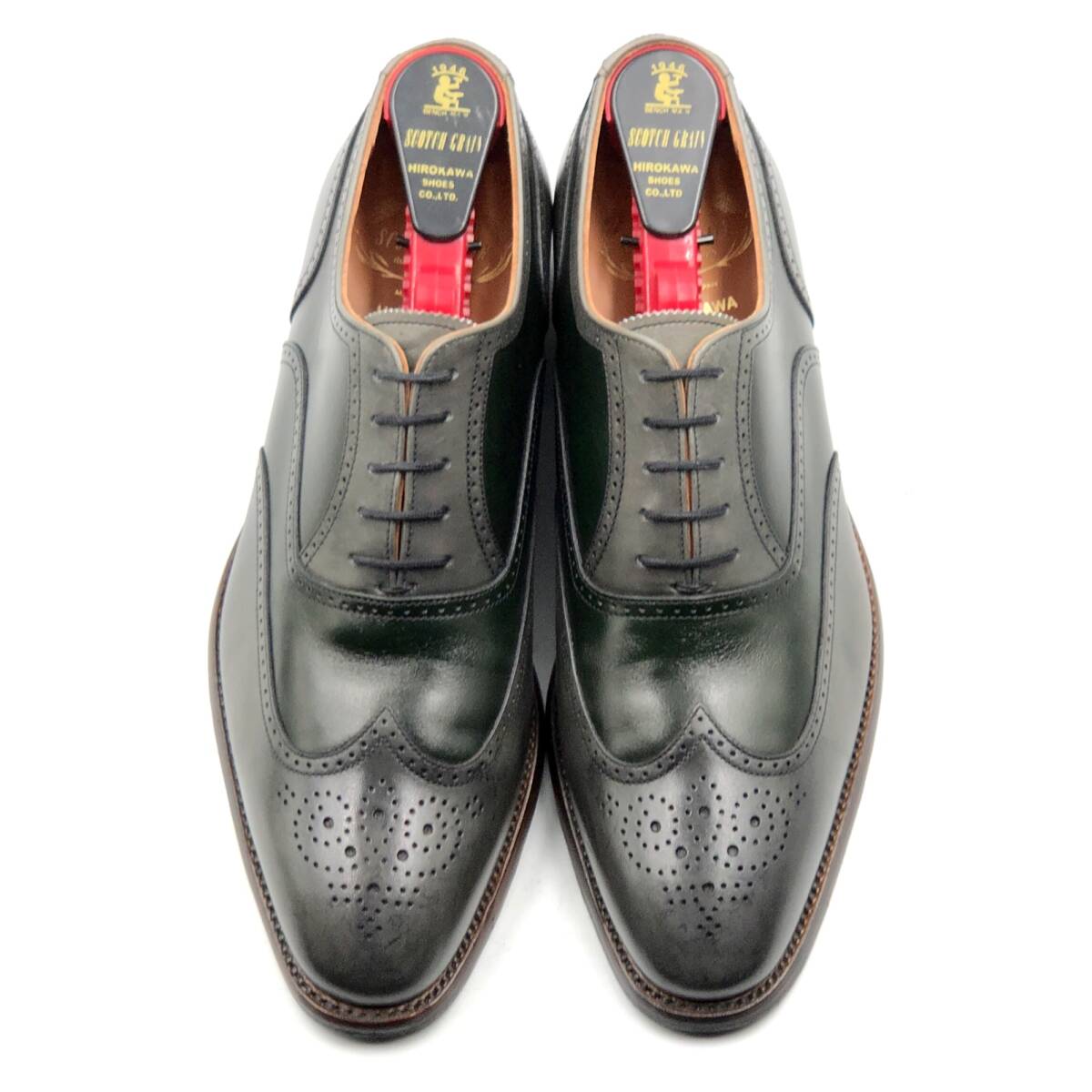 即決 SCOTCH GRAIN スコッチグレイン 匠 25.5cmEEE HA-245 メンズ レザーシューズ ウイングチップ 緑ⅹ灰  グリーンｘグレー 革靴 皮靴
