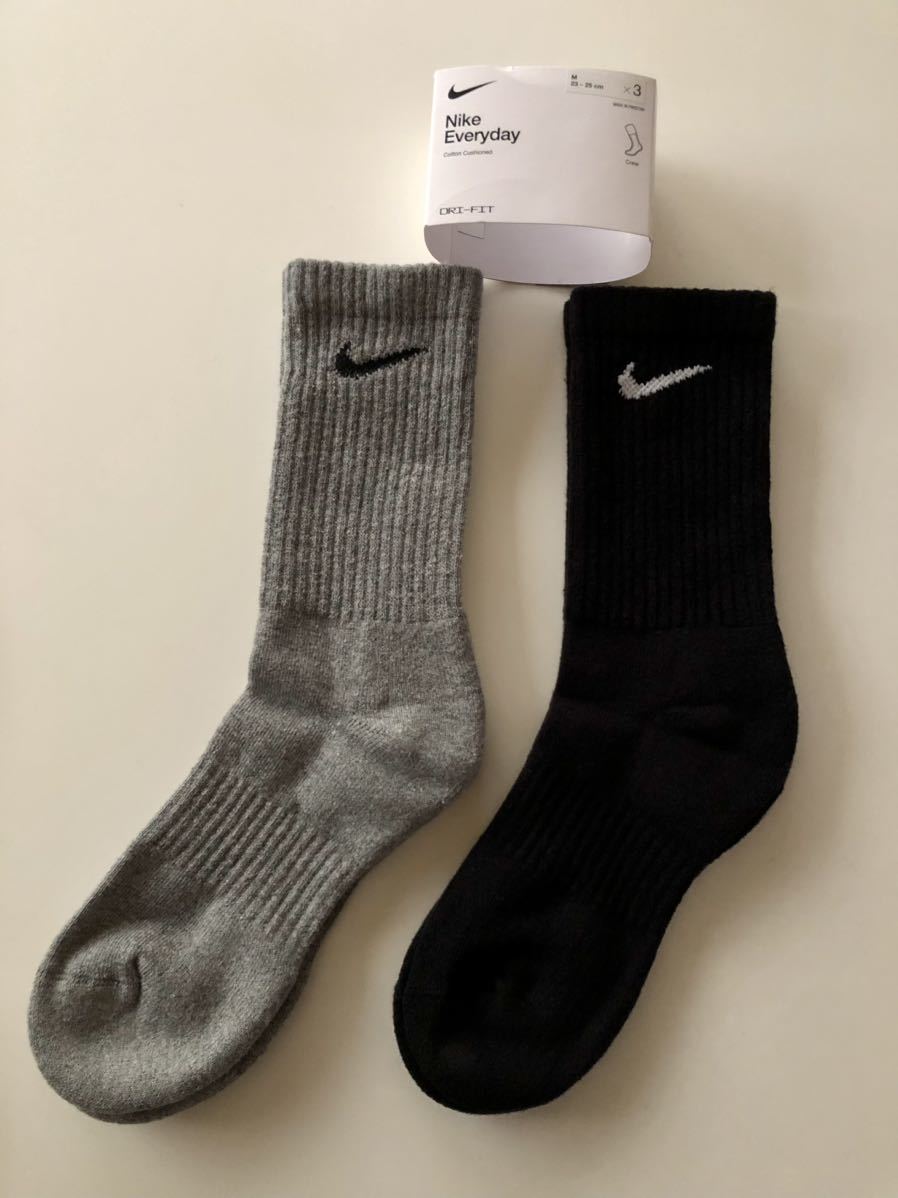 Nike Everyday Cotton Cushioned Crew ナイキ エブリデイ クッションド ソックスM 23-25cm 新品 グレー ブラック 2足 靴下 Nike.com 購入_画像2