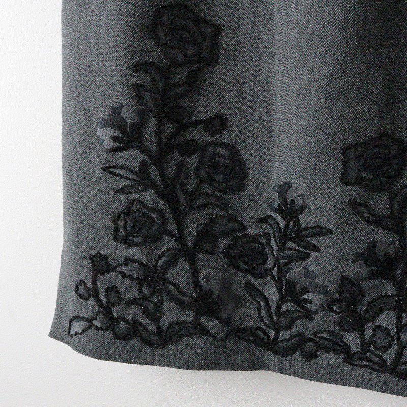 ロイスクレヨン Lois CRAYON フラワー刺繍 ヘリンボンスカート M/ダークグレー ボトムス【2400013739894】_画像7