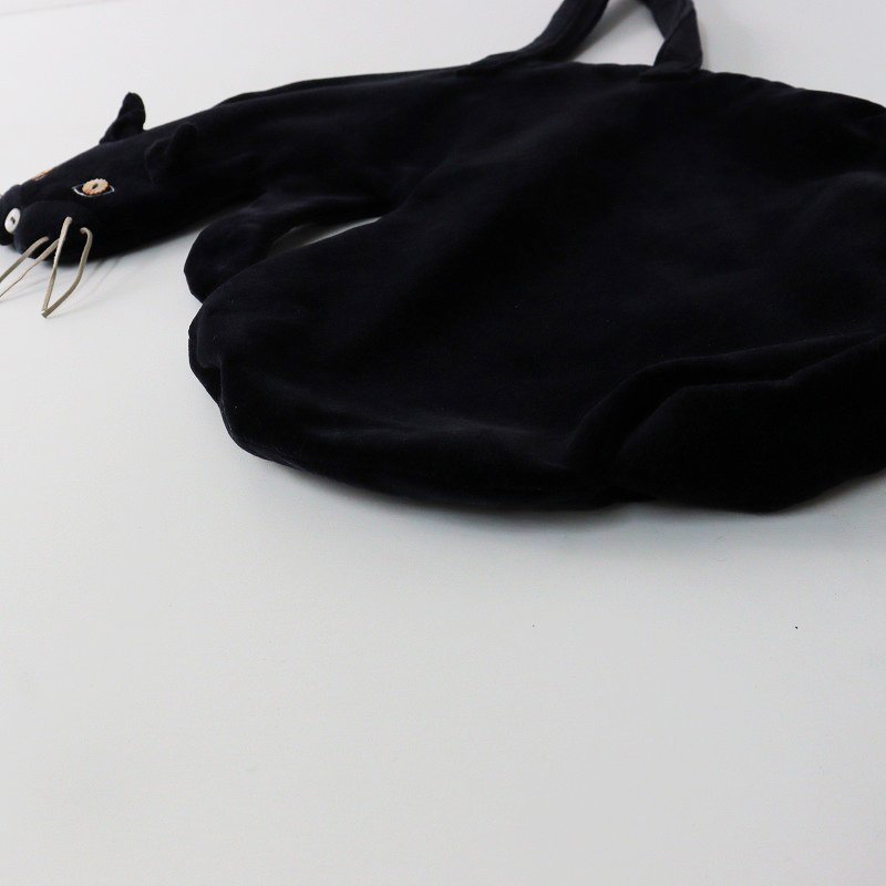 美品 ミナペルホネン mina perhonen za9179 miyao bag/ネイビー ミャオバッグ ねこ ベロア トートバッグ【2400013758017】_画像4