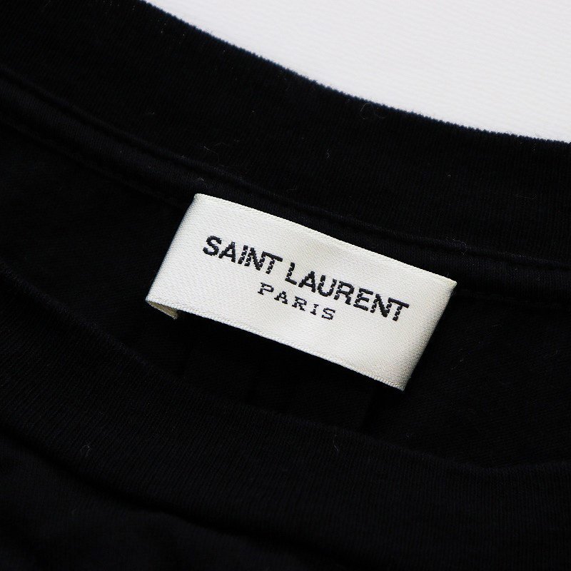 メンズ サンローラン パリ SAINT LAURENT PARIS 439416 ネックロゴ 音符プリント Tシャツ XS/ブラック 黒【2400013751575】の画像7