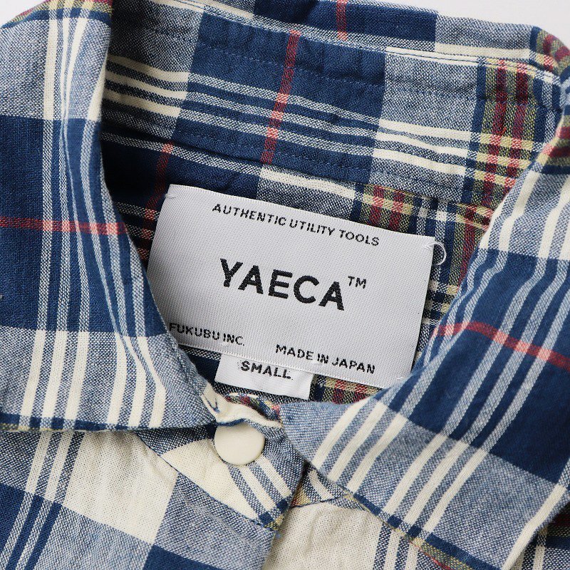  Yaeca YAECA 68121 комфорт рубашка платье S/ темно-синий проверка рубашка длинный длинный рукав передний открытие хлопок [2400013764629]