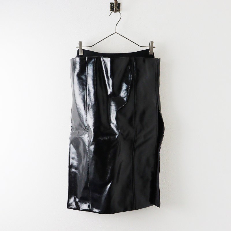 極美品 2023SS サカイ sacai slit patent skirt スリット パテント スカート 0/ブラック 変形 フェイクレザー タイト【2400013760652】