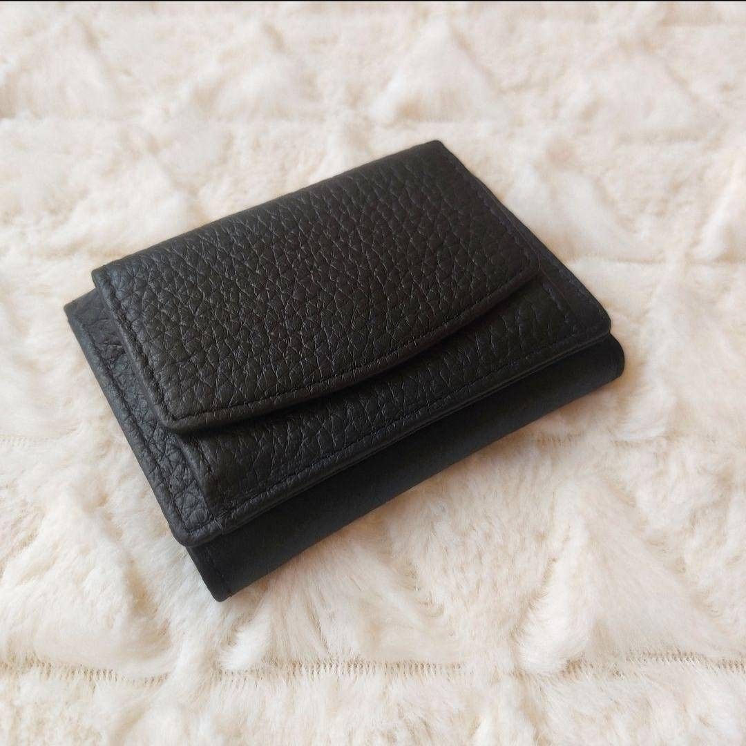 三つ折り財布　ミニ財布  コインケース　本革　メンズ　レディース　ユニセックス　ブラック 黒