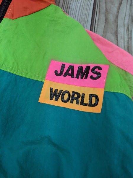 19．JAMS WORLD HONOLULU クレイジーパターン ボックスシルエット ナイロン ジャケット ブルゾン ジャンパー メンズXL 黄緑ピンク紫y905_画像4