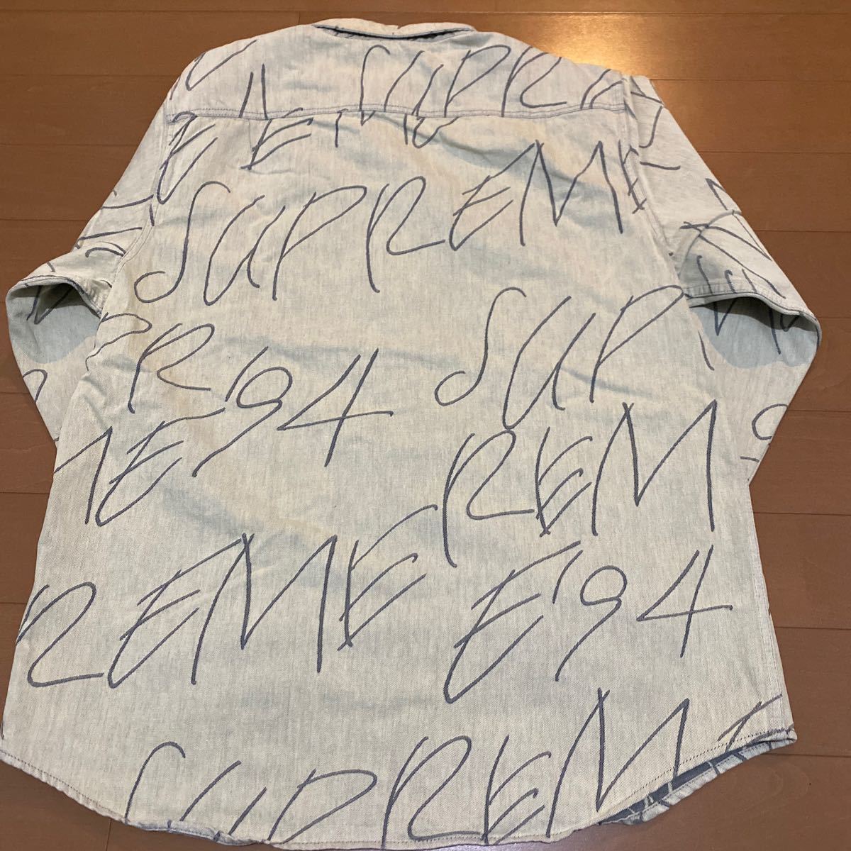 XL Supreme 23AW Handwriting Jacquard Denim Shirt Dirty シュプリーム ボックスロゴ シャツ 長袖シャツ 総柄_画像2