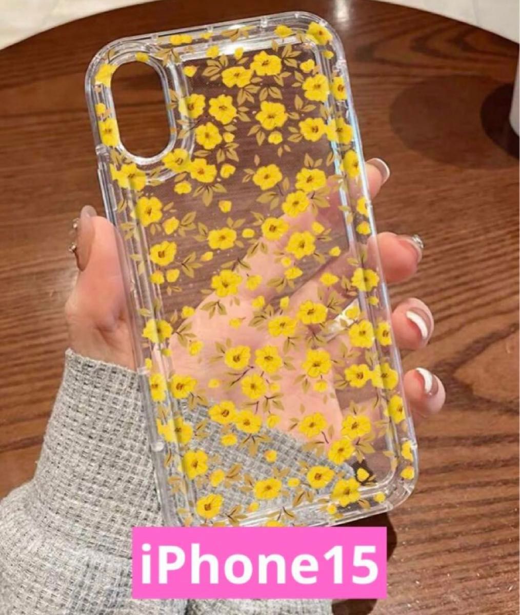 iPhone15 花　クリア　ソフトケース