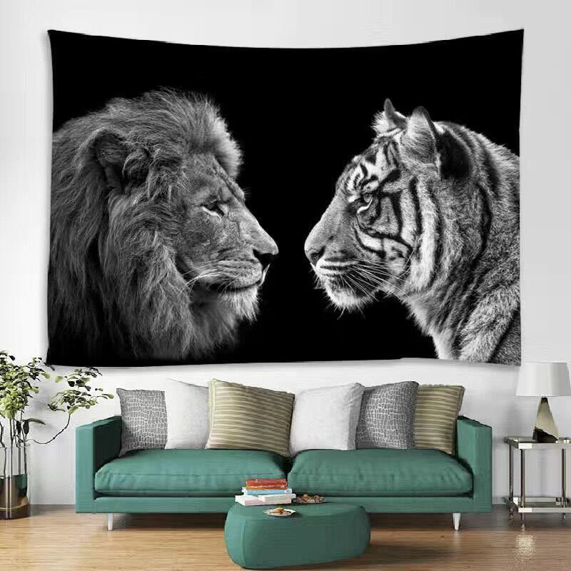 金具付タペストリー30 ライオンとトラ 壁掛け 模様替え アフリカの大地の画像1