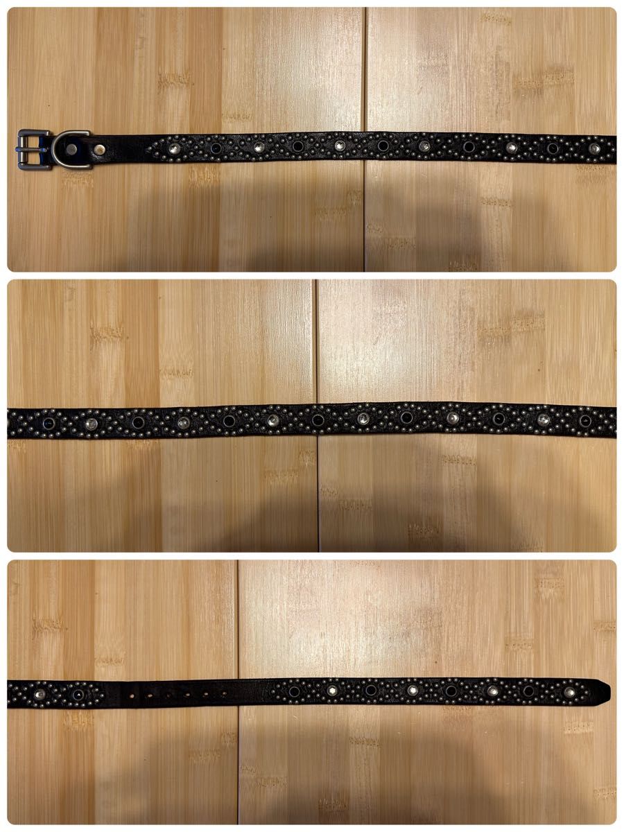 HTC　#STYLE-D　black & Clear Stone Narrow Studs Belt ブラックレザー　36インチ