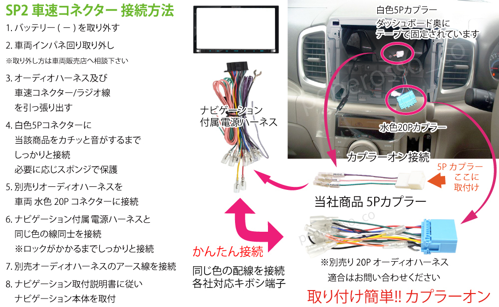 SP2【 スズキ ジムニー シエラ 車速 変換 コネクター 5P】 JB23W H16.11- リバース パーキング パナソニック パイオニア等 ナビ 取り付け_画像2