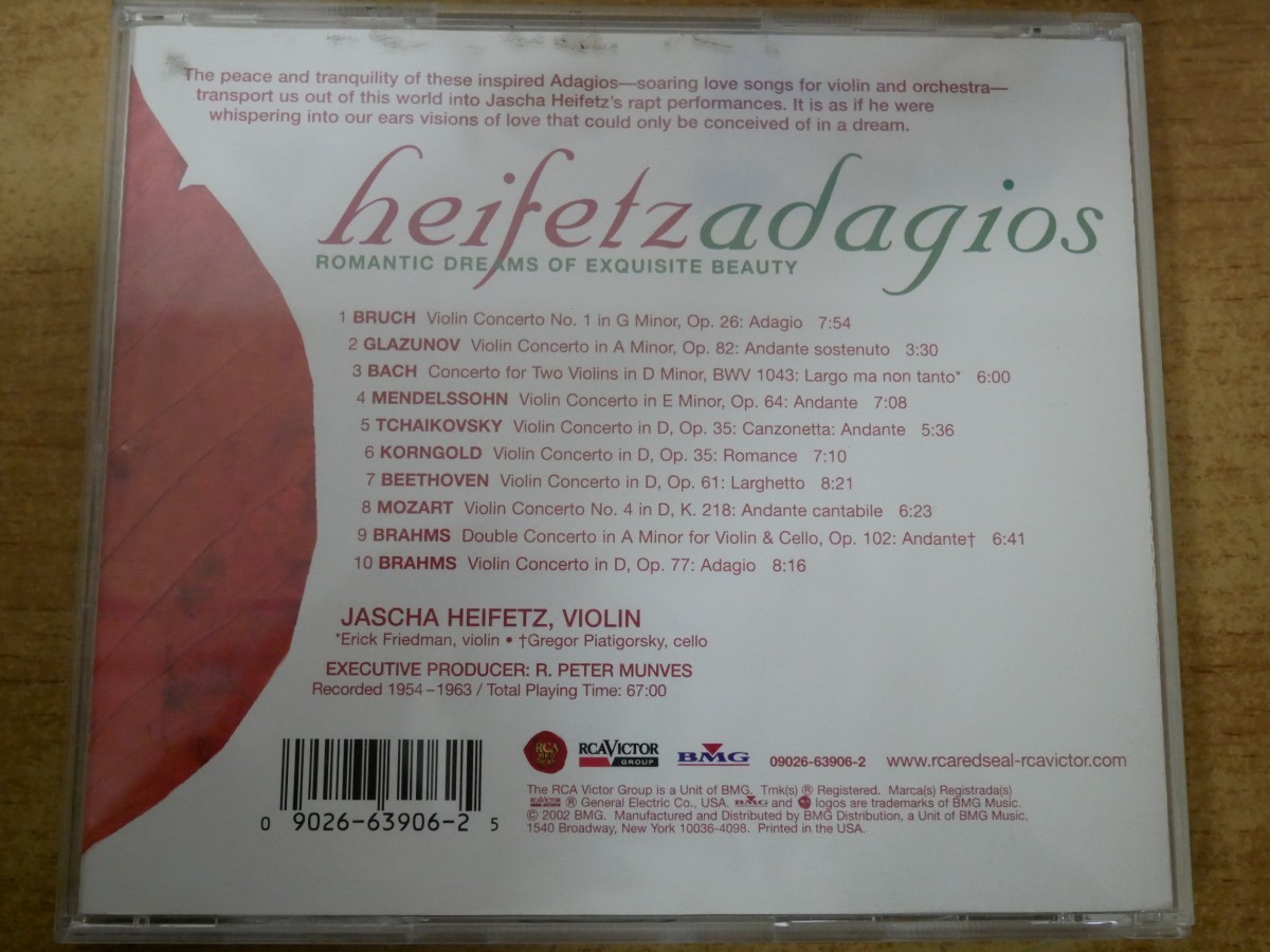 CDk-4732 Jascha Heifetz / Adagios, Romantic Dreams Of Exquisite Beauty_画像2