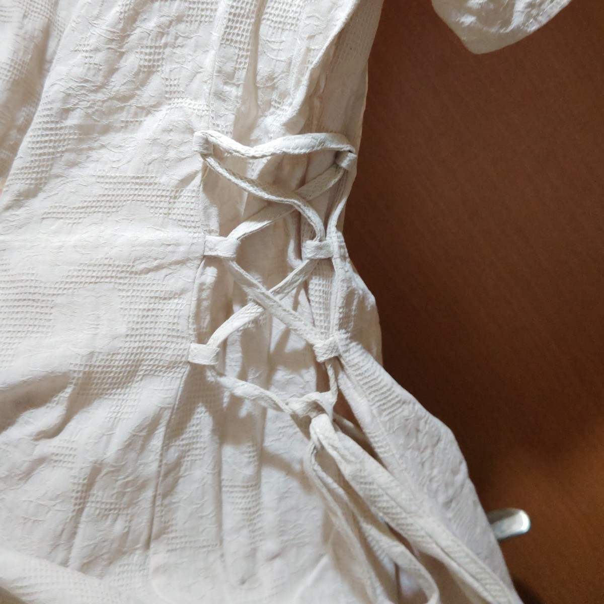 L 新品 emi+ 半袖ワンピース 花柄 フレアスカート ロングスカート エミプラス シースルー 薄手