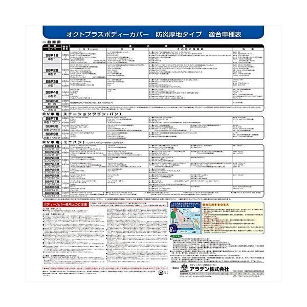 アラデン ARADEN SBP22B 防炎厚地ボディーカバー 適合車長4.61ｍ～4.90ｍハリアー・プリウスα・オデッセイ等 SBP22B