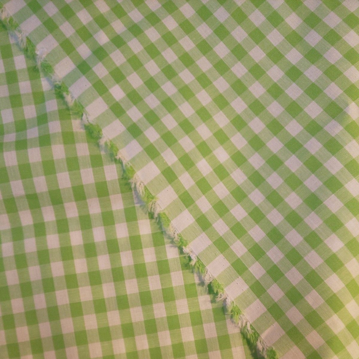 綿100％ シーチング ギンガムチェック 黄緑×白 生地巾約108cm×約50cm