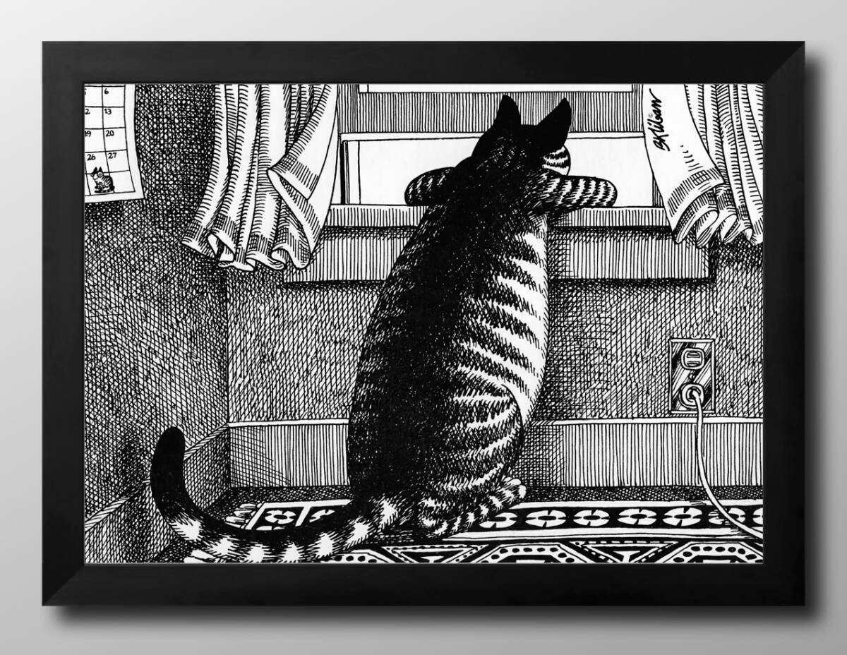 14458■送料無料!!アートポスター　絵画　A3サイズ『物思いにふける猫　ネコ』イラスト　北欧　マット紙_画像1