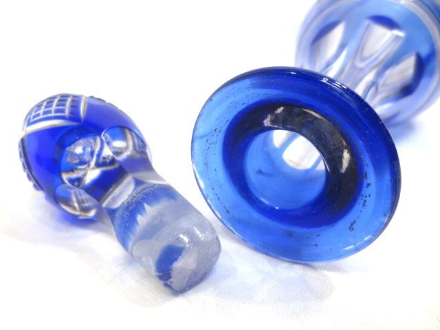 ■お洒落 切子ガラス デキャンタ ブルー カットグラス 全長36.5cm■色被せガラス ガラス瓶_画像6