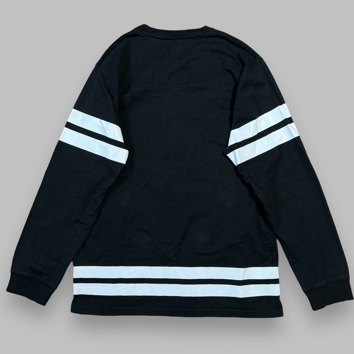 【 XL 】 ステューシー STUSSY ビッグロゴ ラインデザイン へビーウェイト 長袖 Tシャツ ブラック 黒 ロンT スウェット オールド_画像2