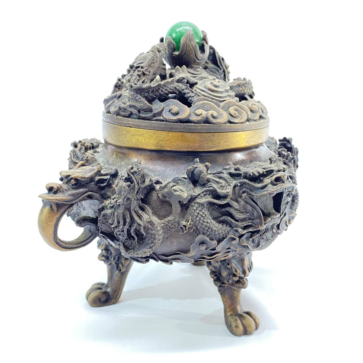 1円～ 6T30010224 中国 香炉 三脚 大明宣徳年製 龍 古美術 真鍮 骨董品 アンティーク 現状品 当時物 コレクション _画像4