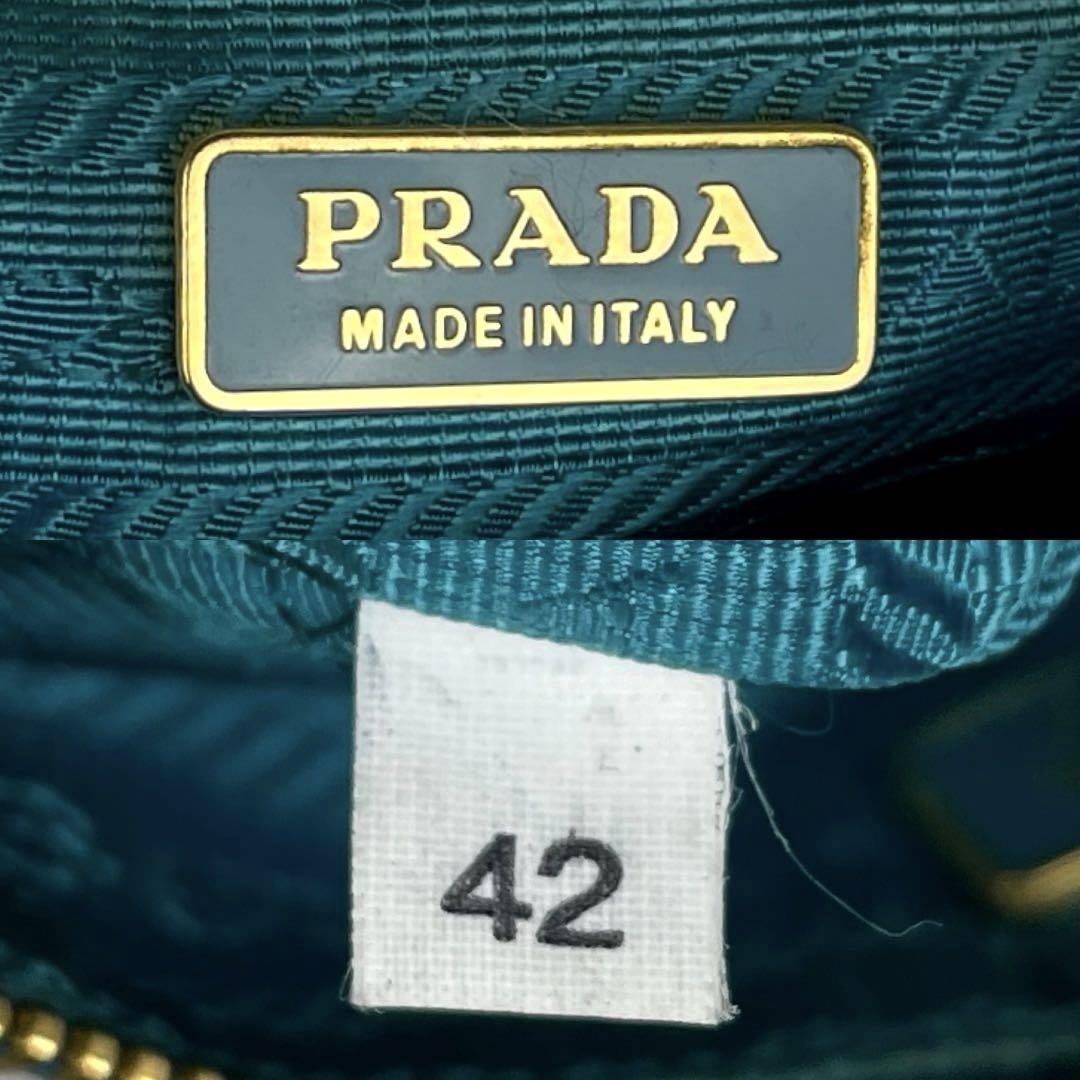 【美品】PRADA プラダ ショルダーバッグ 2way ハンドバッグ 三角ロゴプレート 白タグ ゴールド金具 テスートナイロン エメラルドグリーン