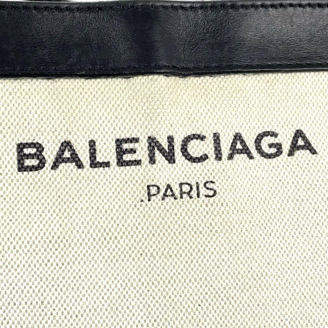 【美品】BALENCIAGA バレンシアガ ショルダーバッグ ネイビーポシェット ロゴ 斜め掛け シルバー金具 レザー キャンバス 黒 白 男女兼用_画像3