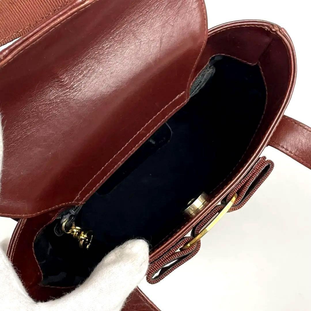 【美品】Salvatore Ferragamo フェラガモ ハンドバッグ ヴァラリボン ゴールド金具 バケツ型 トートバッグ 裏地総柄 レザー 茶色 ブラウン