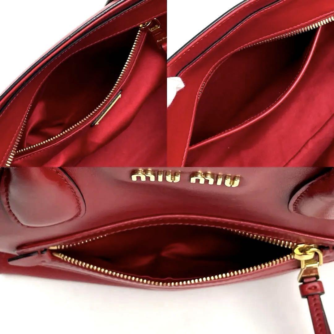 【極美品】MIU MIU ミュウミュウ ハンドバッグ 2way ロゴ ゴールド金具 ショルダーバッグ マドラス ラゲージ 斜め掛け レザー 赤 レッド