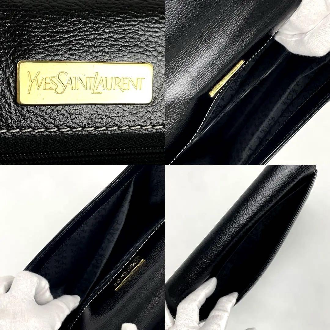 極美品●Yves Saint Laurent イヴサンローラン ショルダーバッグ 2way YSL カサンドラ ステッチ ゴールド金具 斜め掛け レザー 黒 ブラック